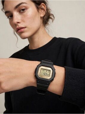 Casio Black Digital G-Shock Watch with Beige Display